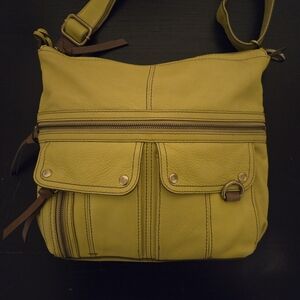 Fossil Morgan Traveler Yellow Pebbled Leather Crossbody Hand Bag